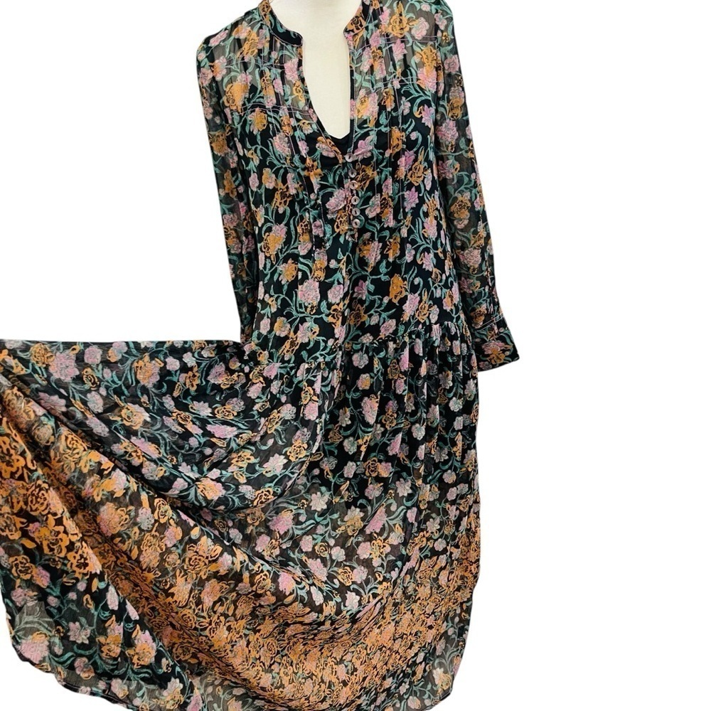 FREE PEOPLE See It Through Long Sleeve Maxi DRESS Floral Black Combo NWT - Picture 11 of 15